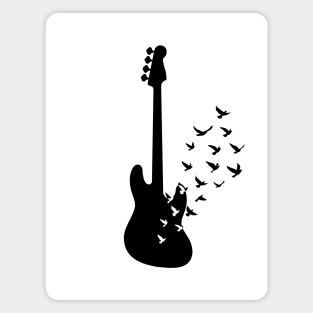 Bass Guitar Silhouette Turning Into Birds Magnet